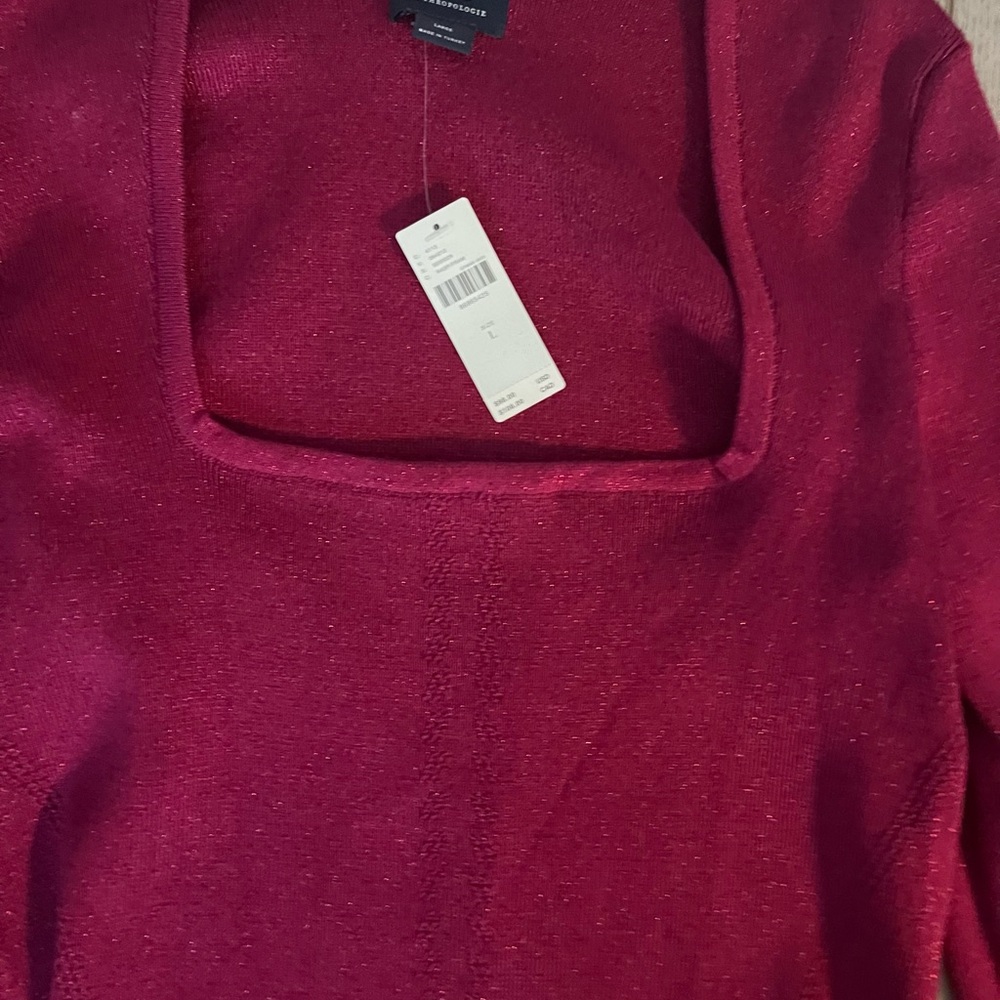 Anthropologie, NWT,‎ MAEVE square neck, bell sleeve sweater, raspberry sparkle L - Picture 6 of 6